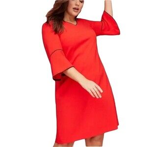 Lane Bryant Dress Shift Plus Size 28 Red Bell Sleeve Lined V neck NWT